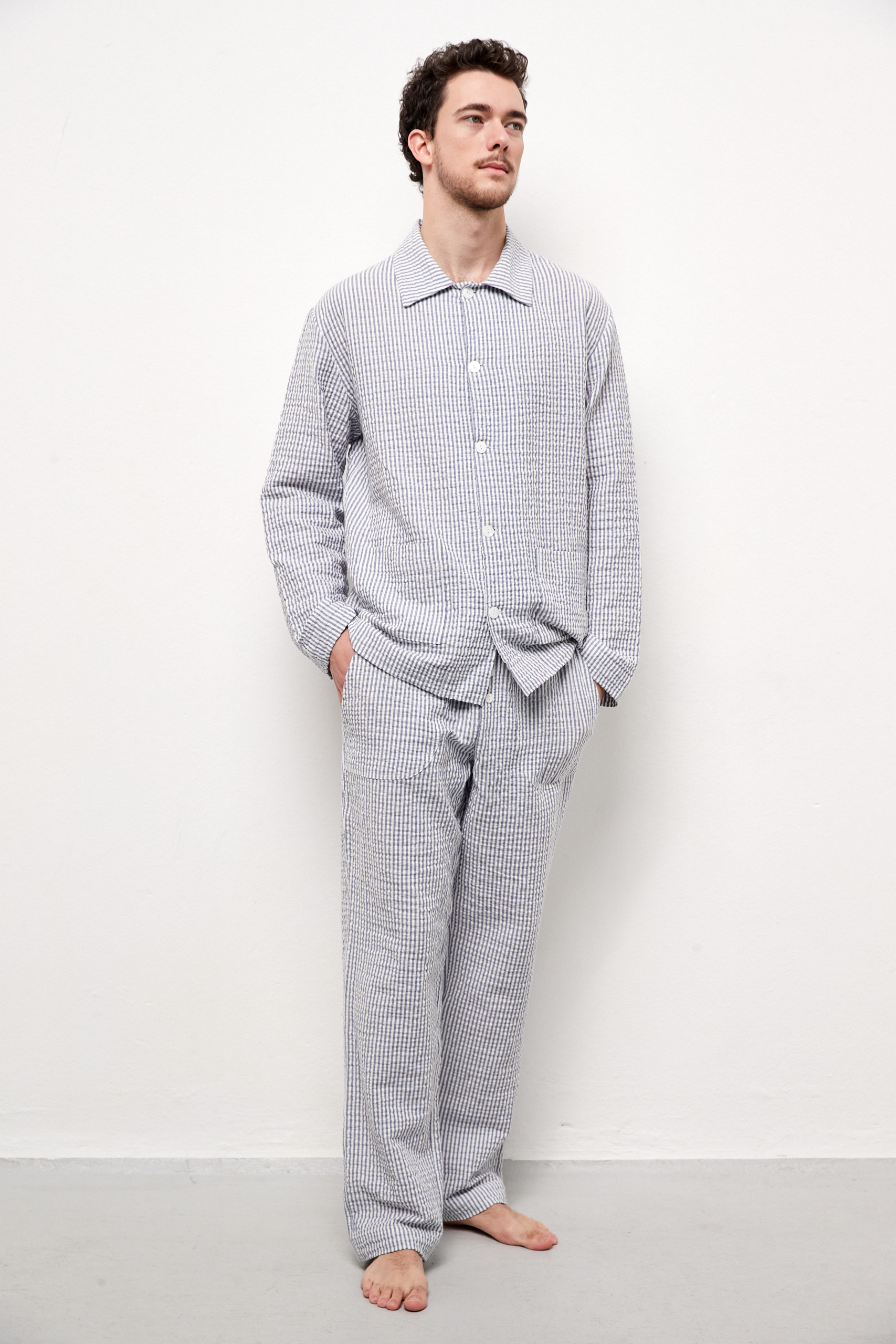 INGOLF Pyjama flanell stripe midnight M